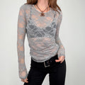 grey lace sheer long sleeve top