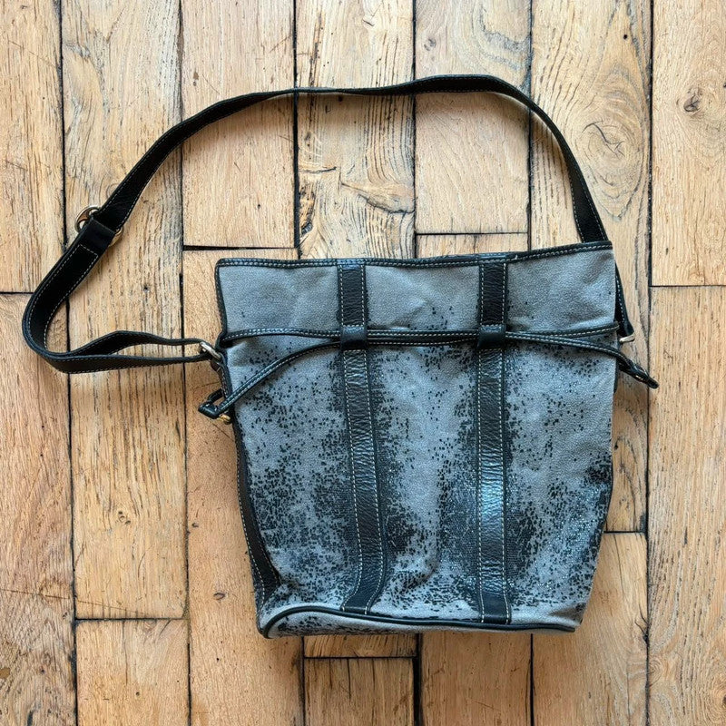 distressed suede leather bag
