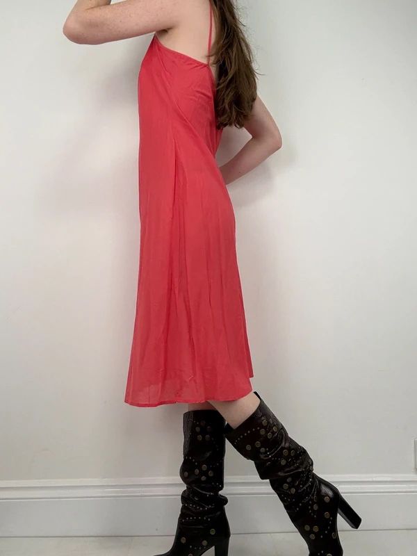 coral cotton flared slip dress