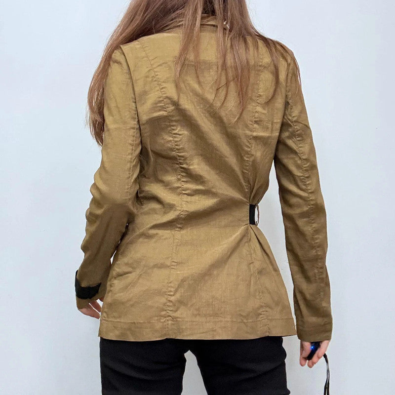 tan asymmetric buckle shirt