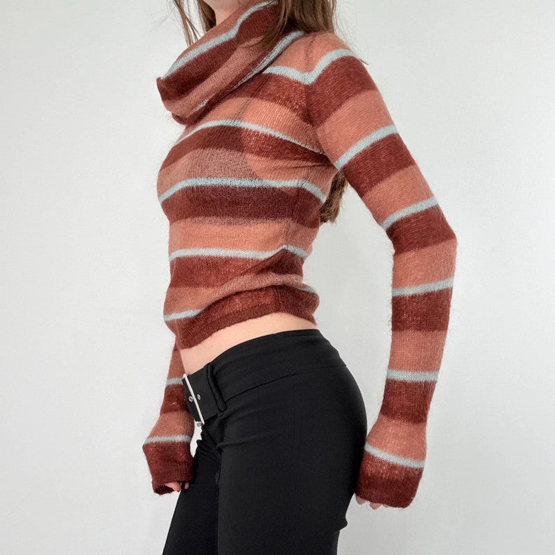 sheer striped brown mohair jumper