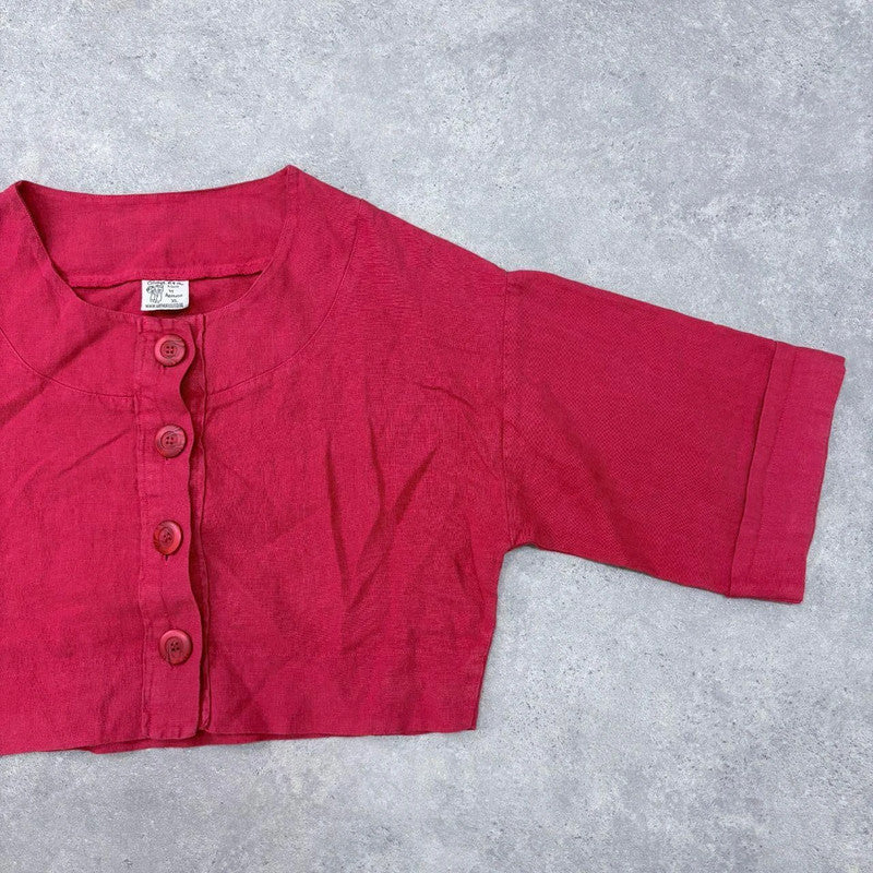 red slouchy oversized linen shirt