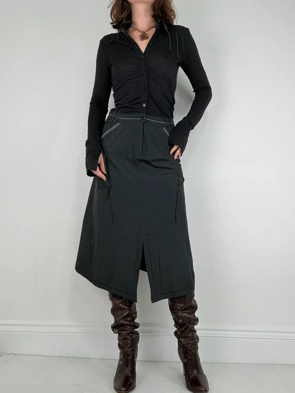 black structured grunge long sleeve dress
