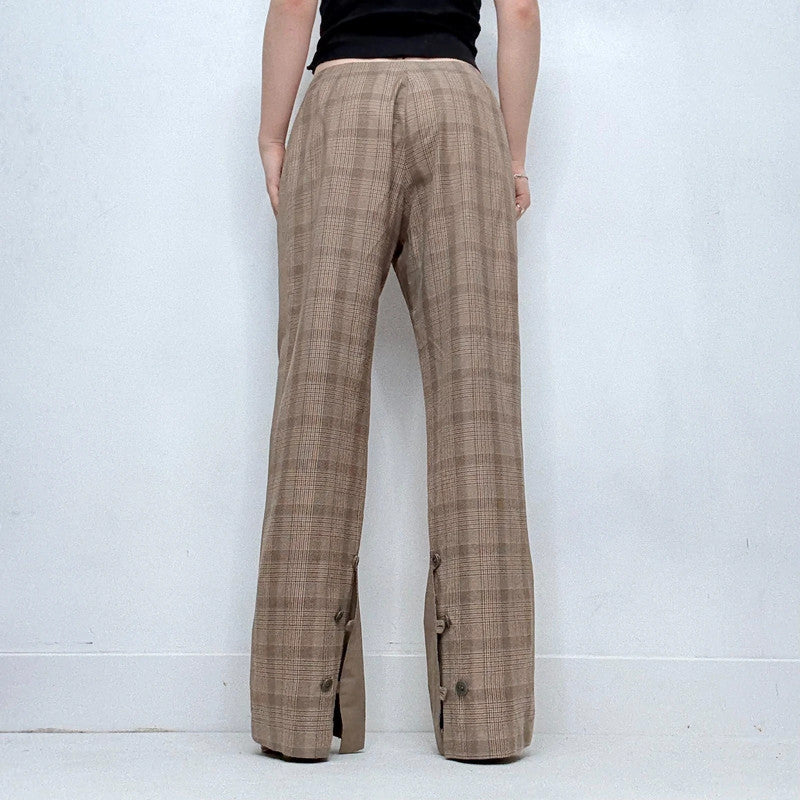 tan utility flared checked trousers
