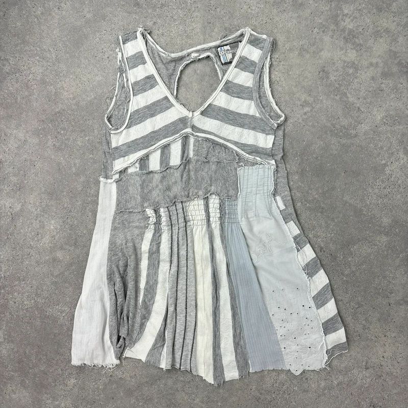 grey striped patchwork asymmetric vest