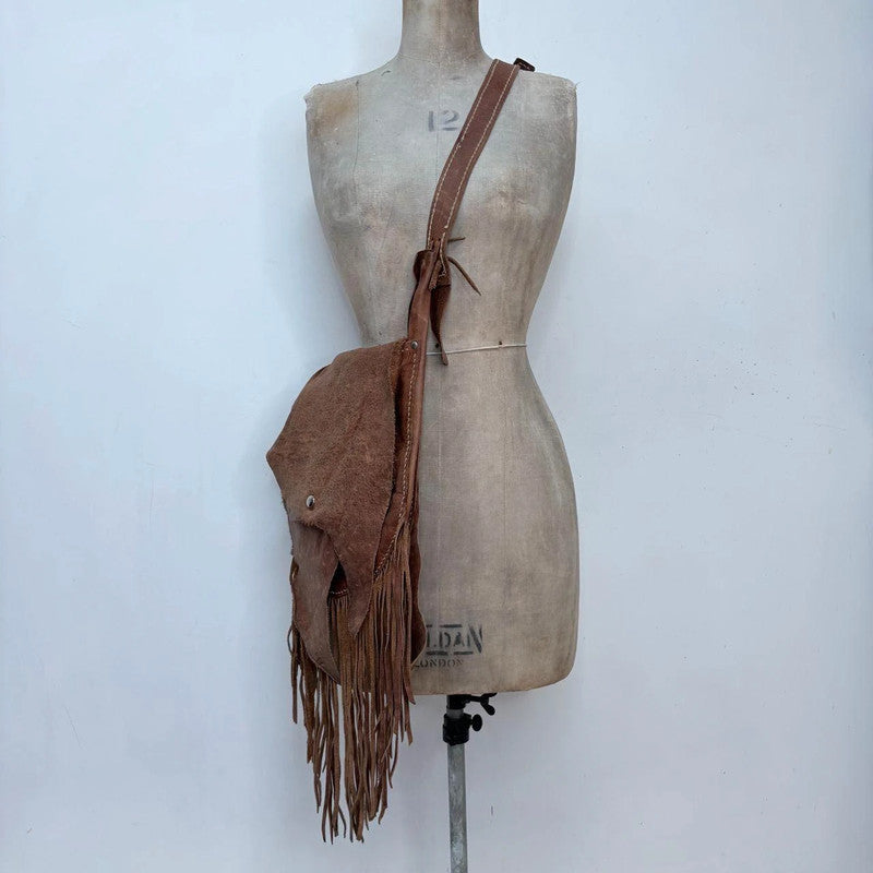 tan leather tassel boho bag
