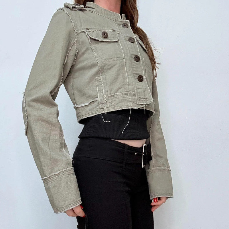 khaki cropped button-up utility jacket