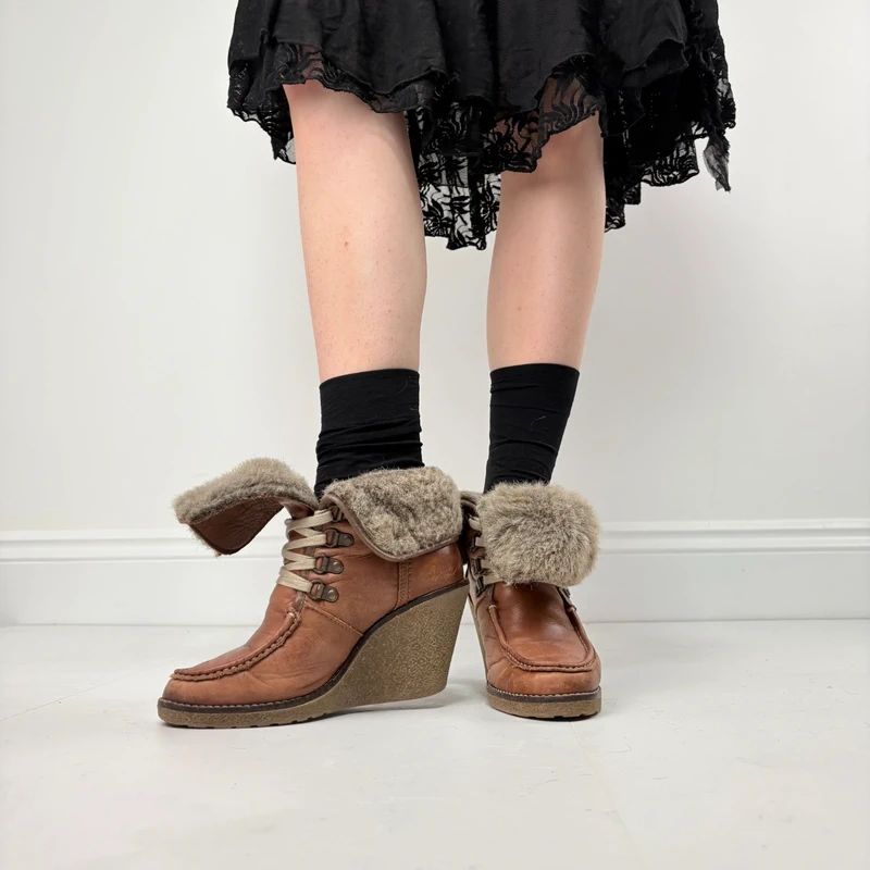 tan sheepskin leather wedge boots