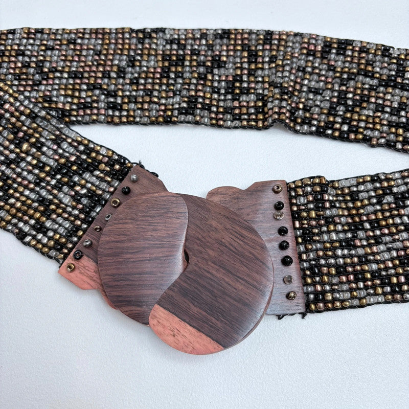 wide beaded wooden buckle belt
