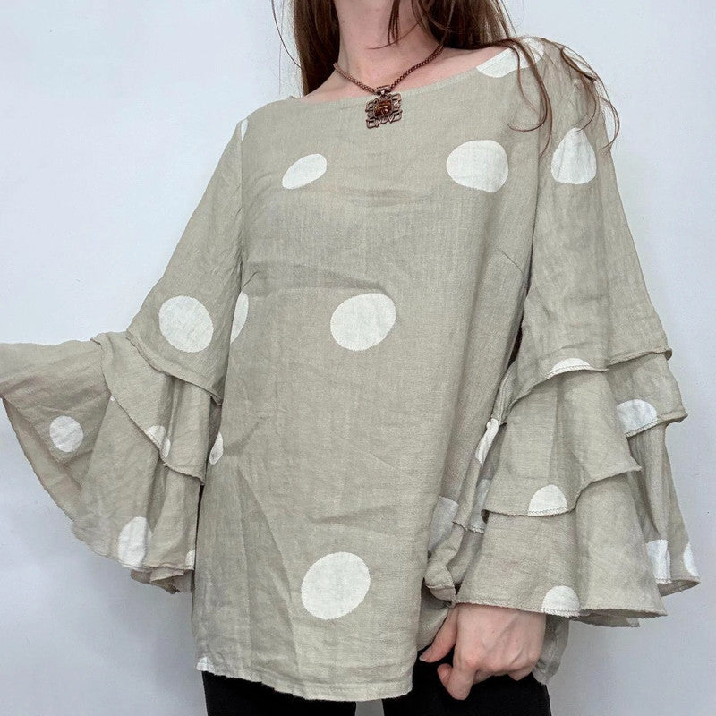 polkadot ruffle linen shirt