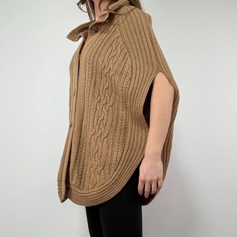Tan Cable Knit Cape Cardigan
