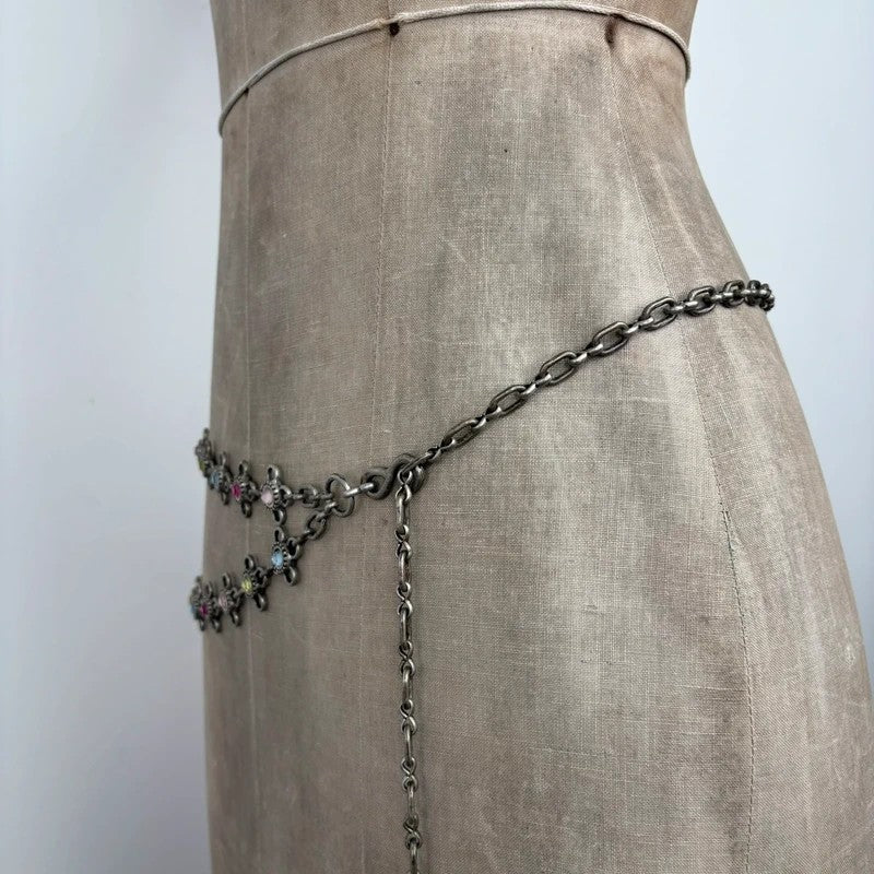 silver waist chain gem embellished chain belt