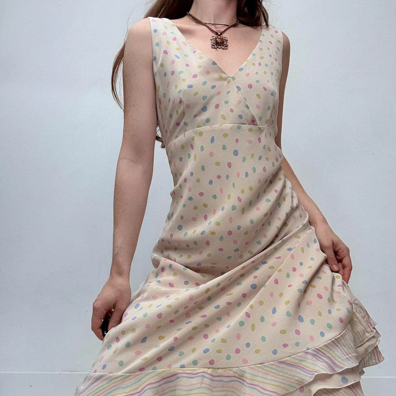 flutter polkadot cream ruffle dress