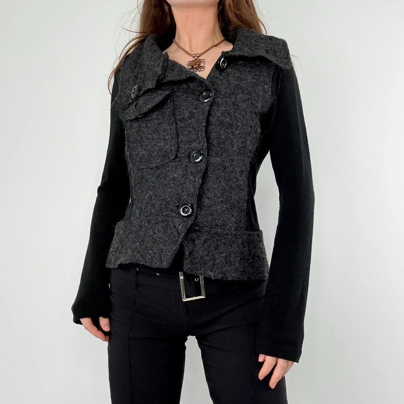 asymmetric wool high neck slouchy jacket