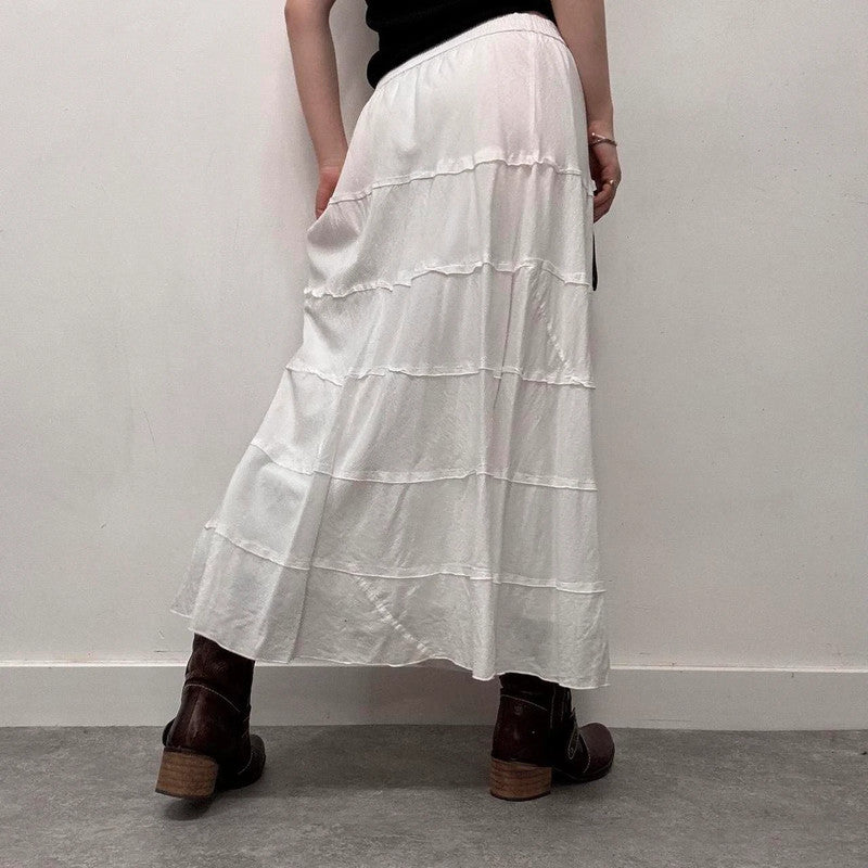 white cotton tiered maxi skirt
