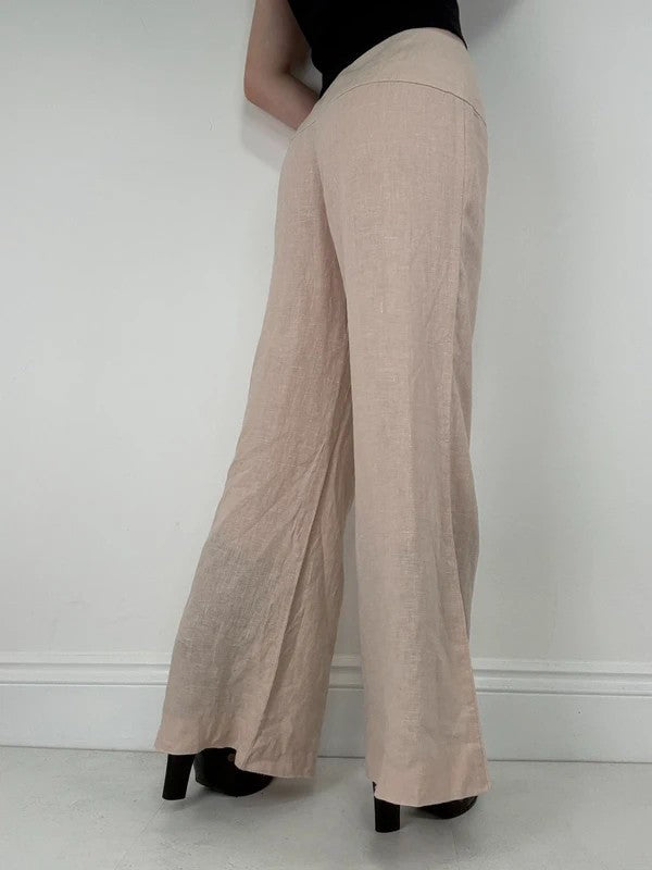pink beige linen wide leg trousers