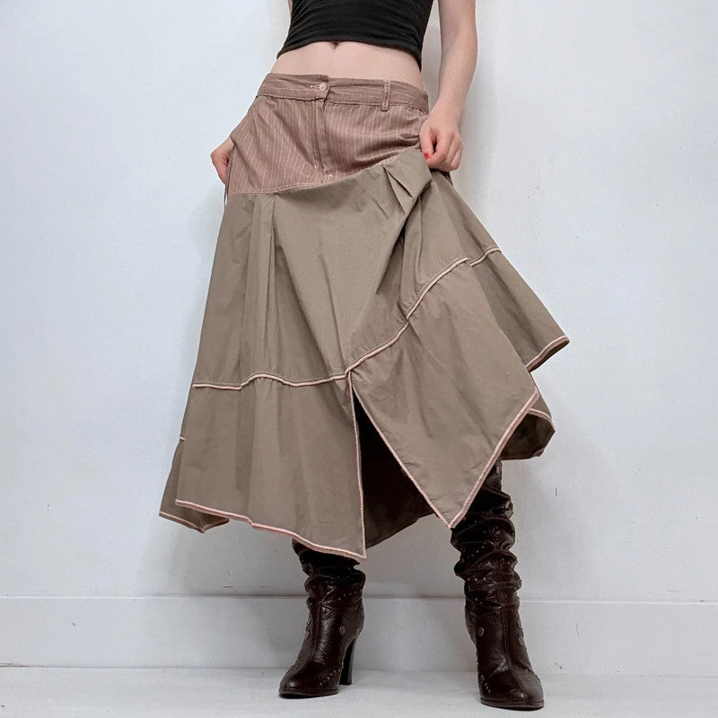 Khaki drop waist pinstripe maxi skirt