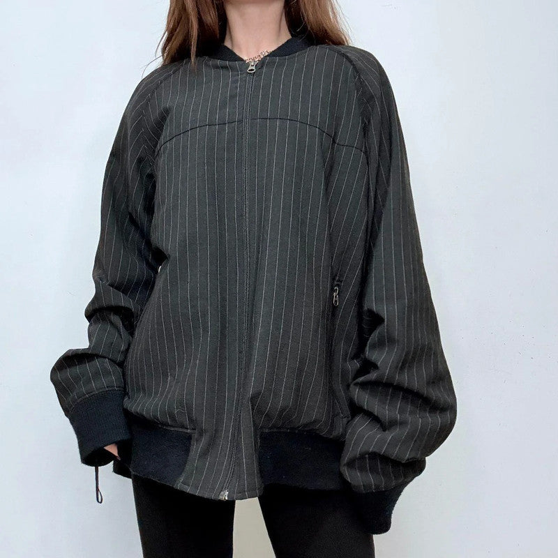 oversized pinstripe bomber jacket