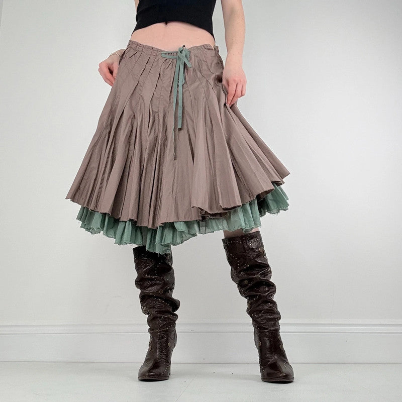 pleated flared cotton midi skirt