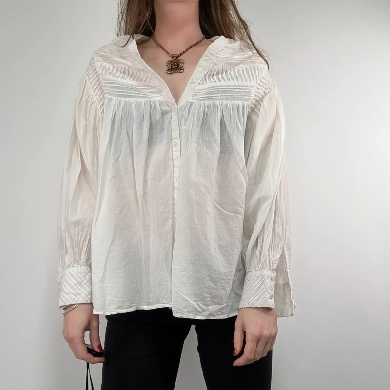 white cotton pleated flared french blouse Orfeo Paris