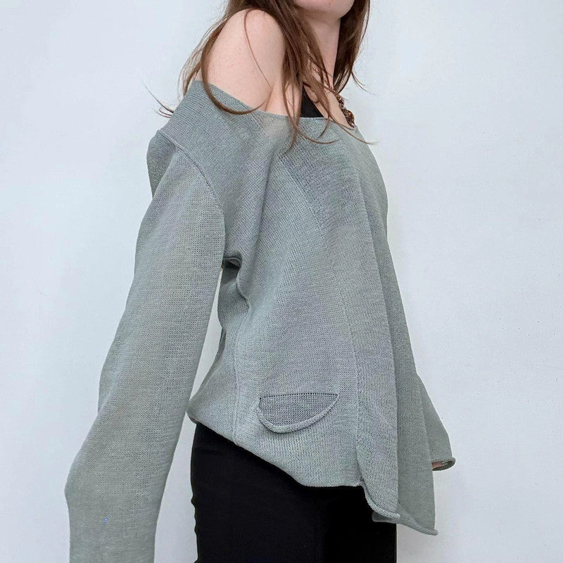 blue sheer knit asymmetric jumper