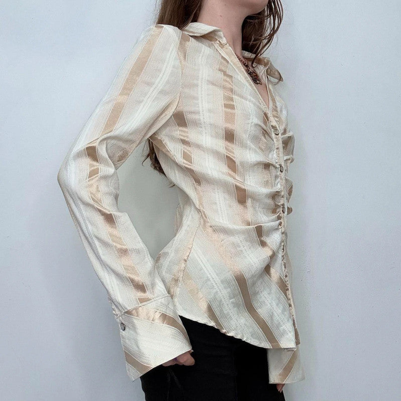 gathered cinched striped fitted shirt