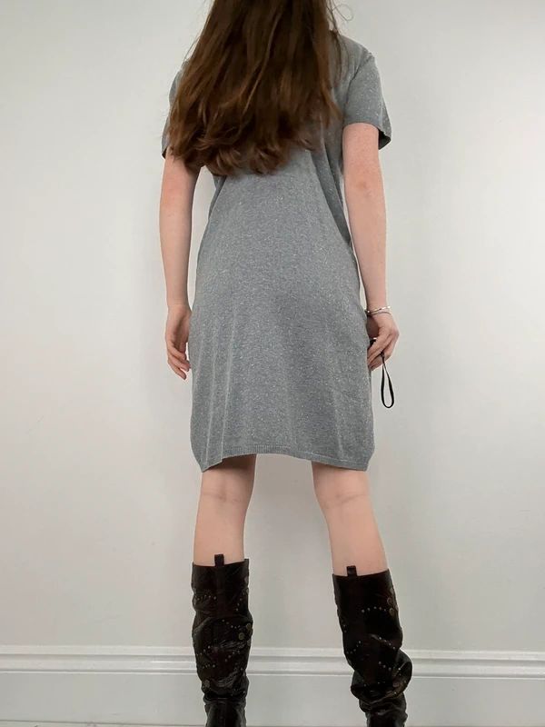 grey gathered draped front asymmetric dress