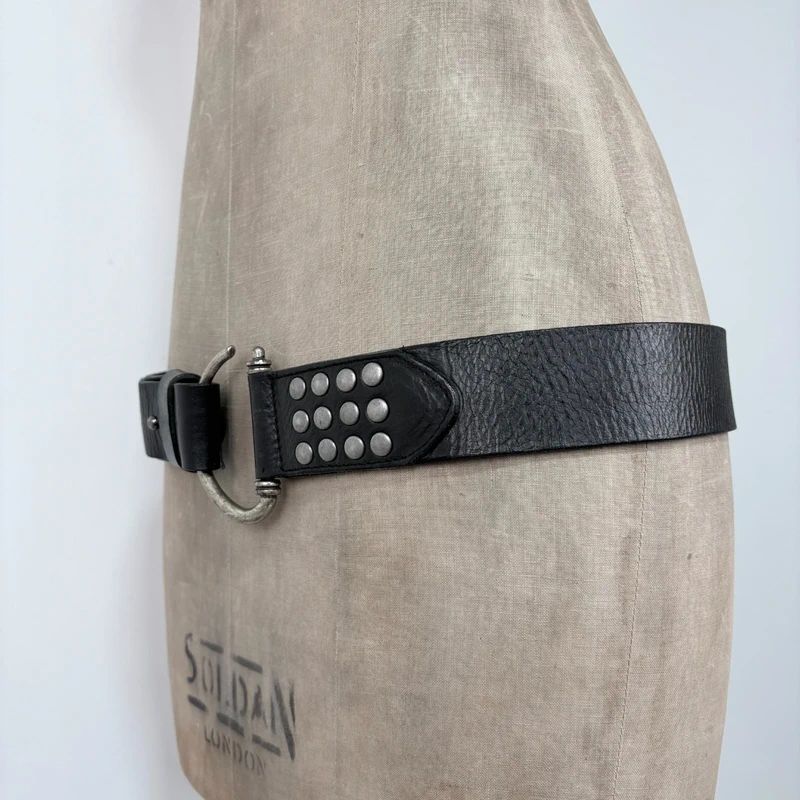 black leather studded silver metal belt