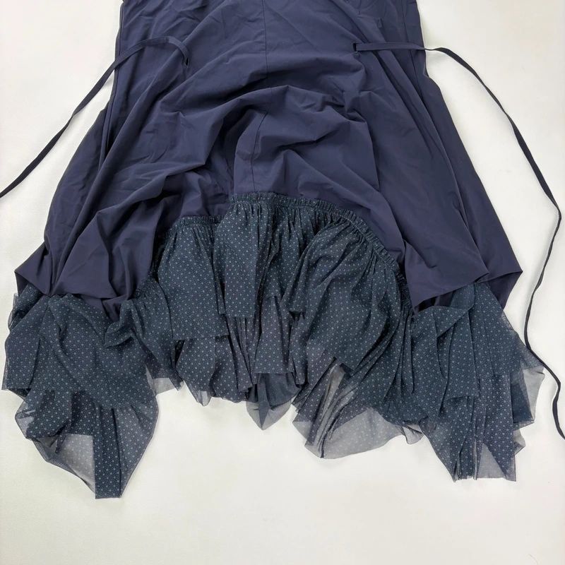layered asymmetric tiered mesh midi dress