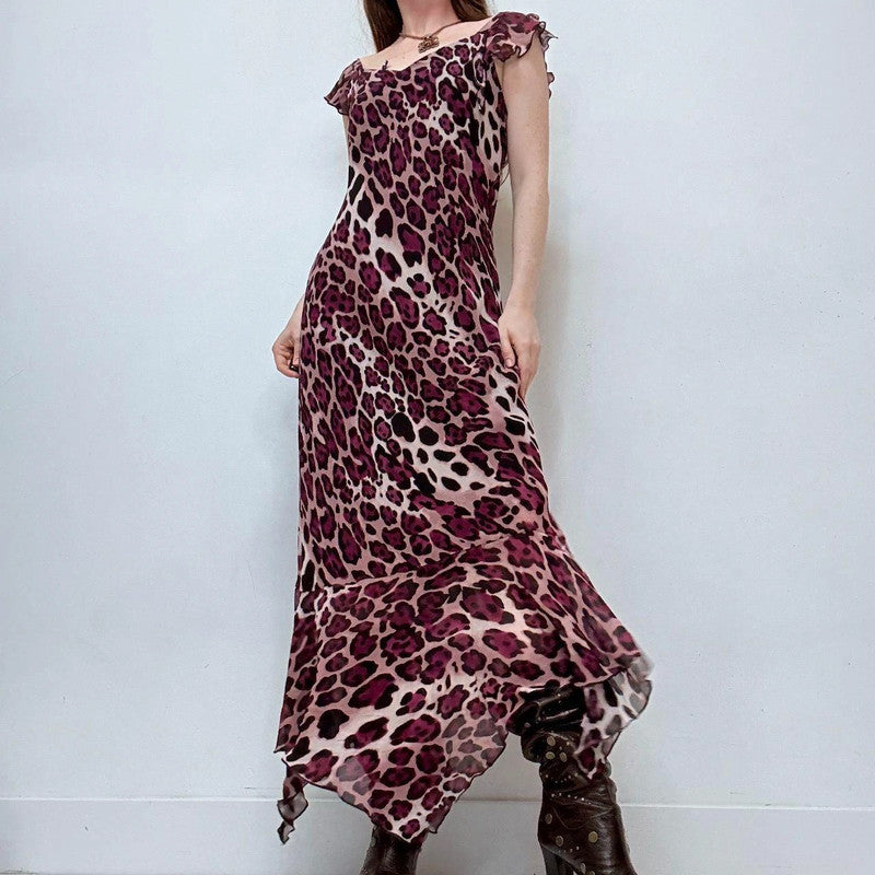 bias cut flutter leopard print dress