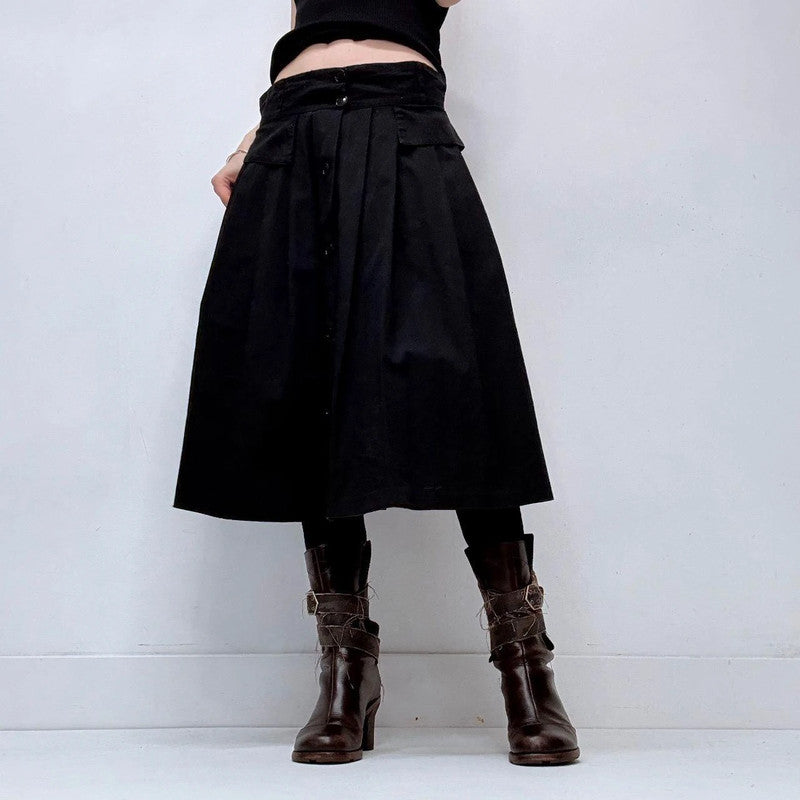 pleated black flare skirt