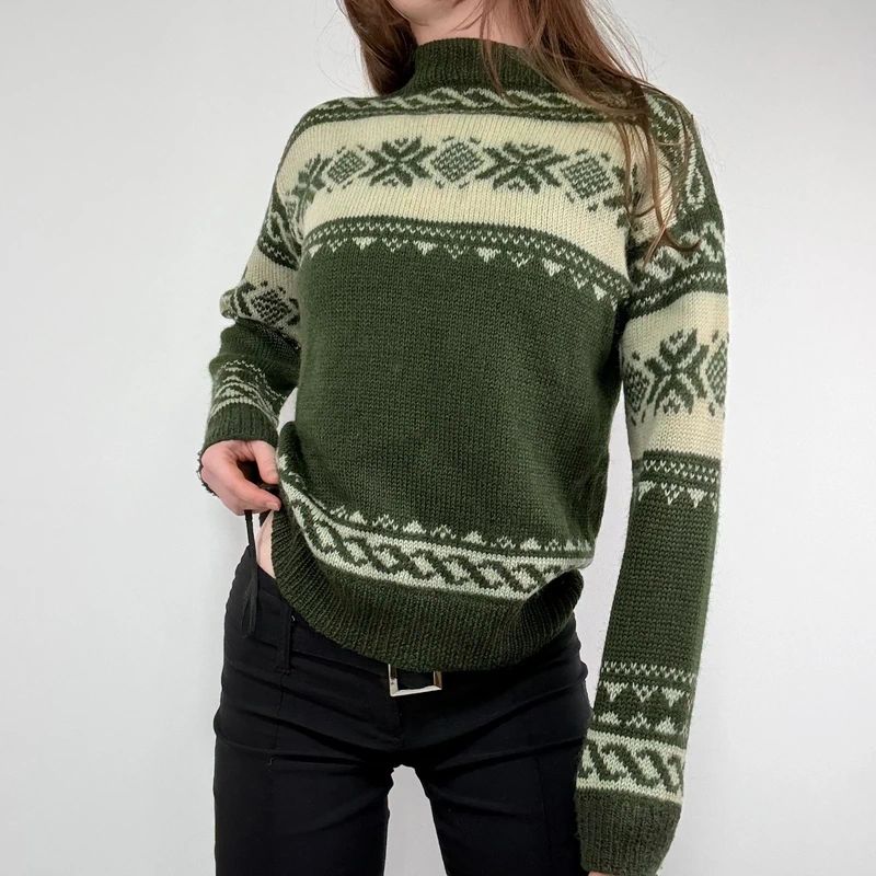 green wool fairisle knitted jumper