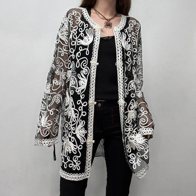 sheer lace embroidered shirt