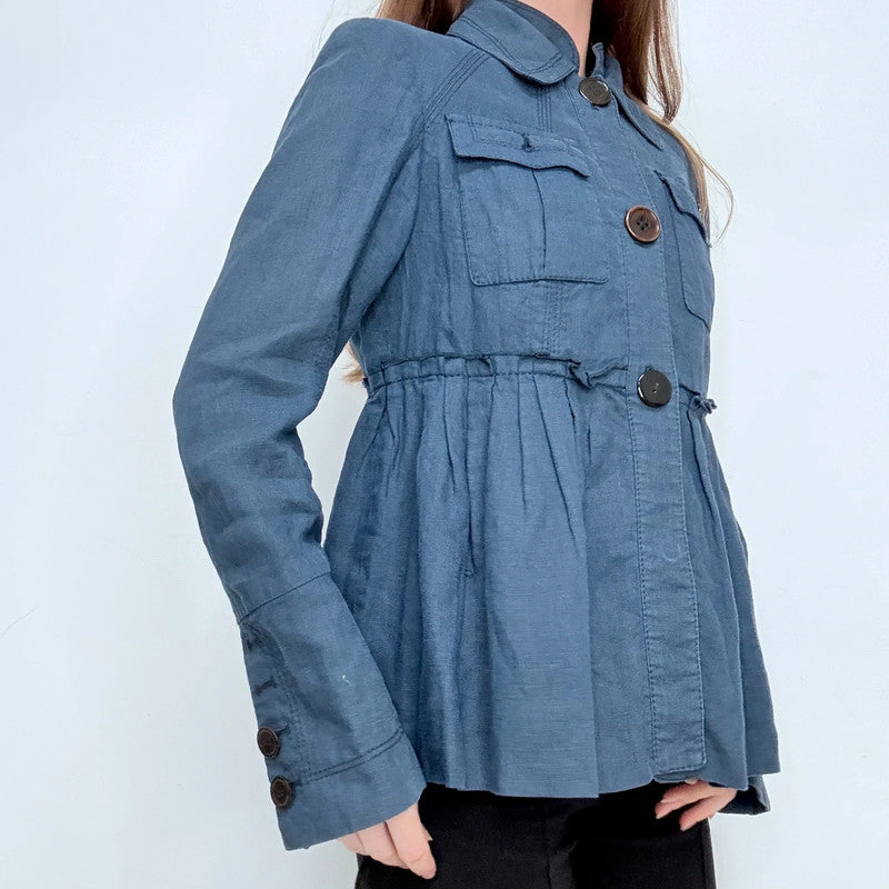 Navy flared pleated Pea coat jacket