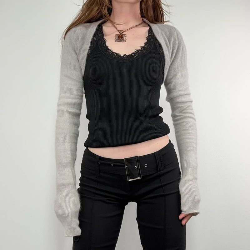 grey angora wool ballerina cropped bolero cardigan
