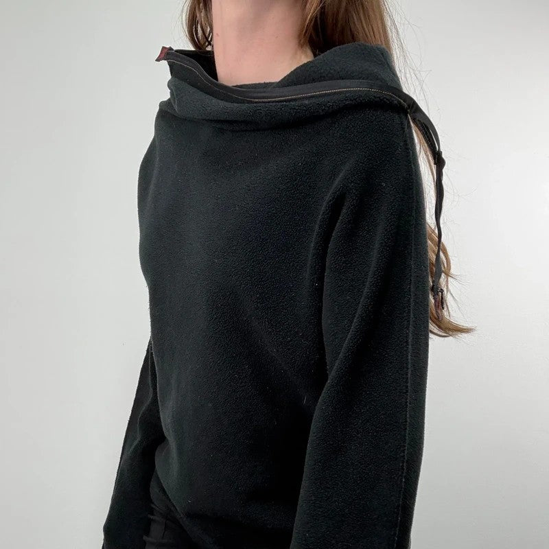Fleece asymmetrical black zipper cop copine sweater top