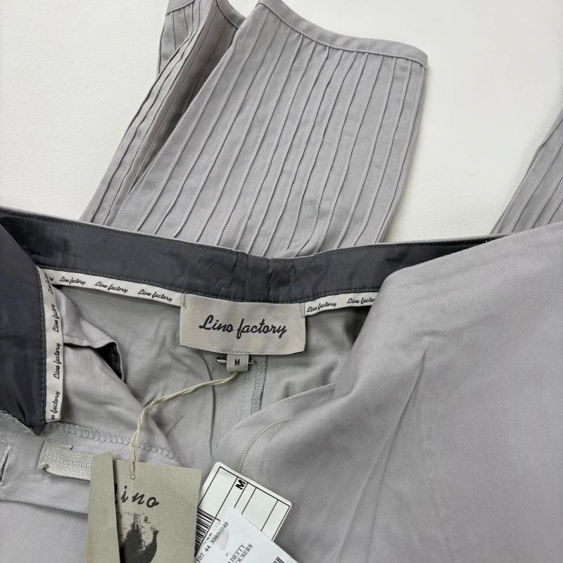 grey pleated puff barrel trousers