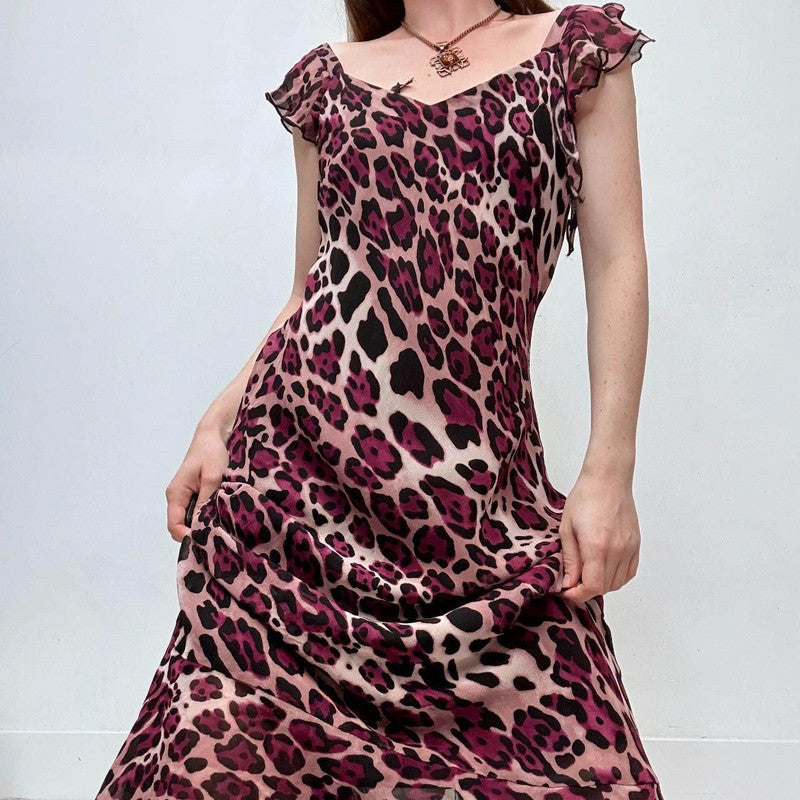 bias cut flutter leopard print dress