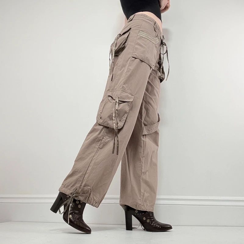 brown low rise tech trousers
