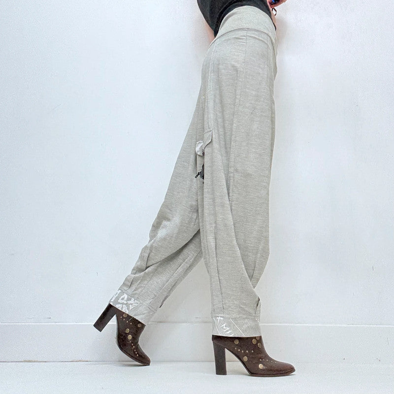 Grey pleated barrel suit pants