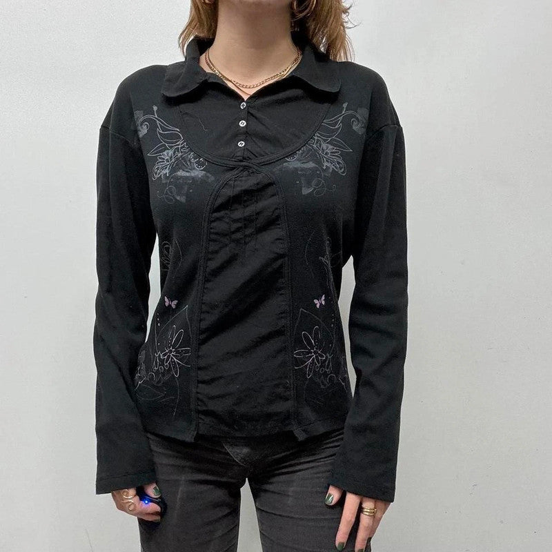 black graphic printed T-shirt shirt