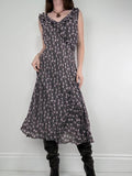 black polkadot ruffle flutter midi dress