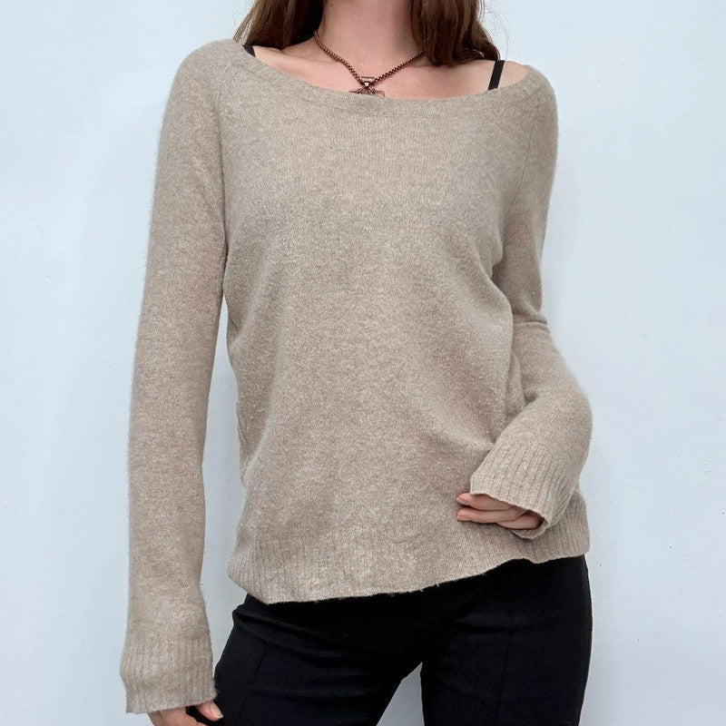 tan cashmere slouchy neck jumper