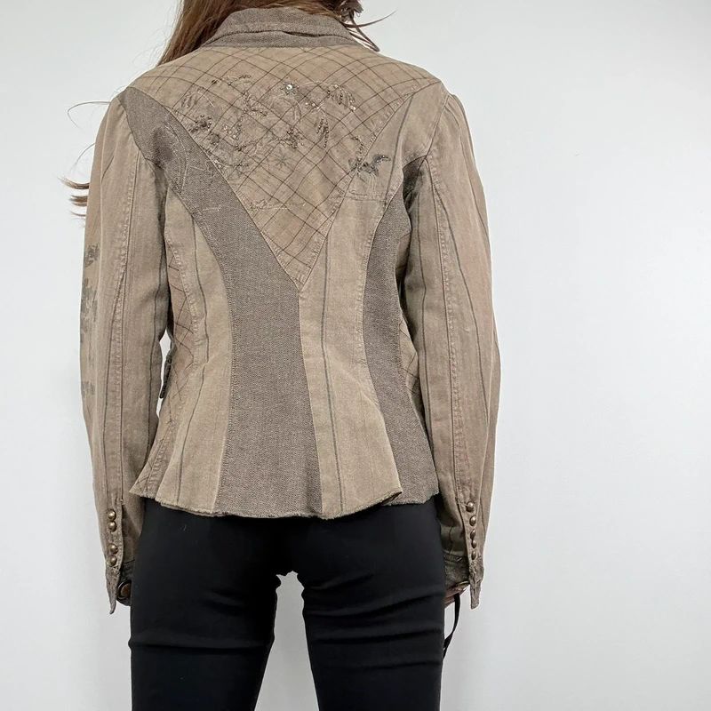 khaki tweed pinstripe fitted grunge fairy Derhy blazer