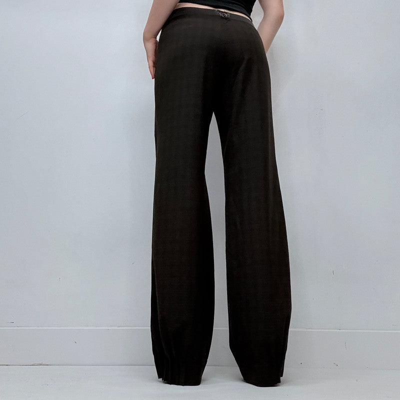 Cop Copine brown pinstripe check stretch waist low rise trousers