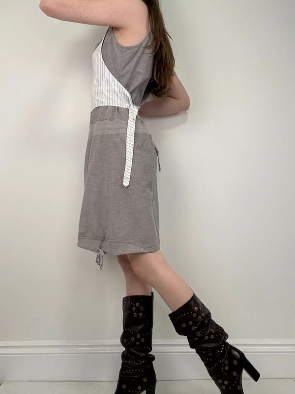 Grey pinstriped layered waistcoat dress