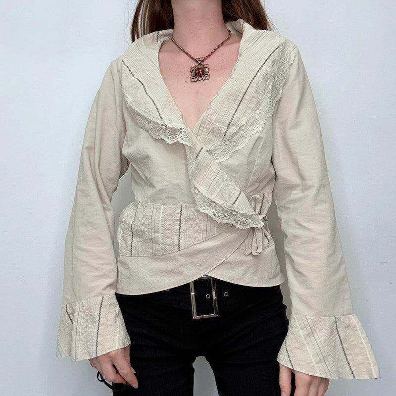 ruffle pinstripe wrap shirt
