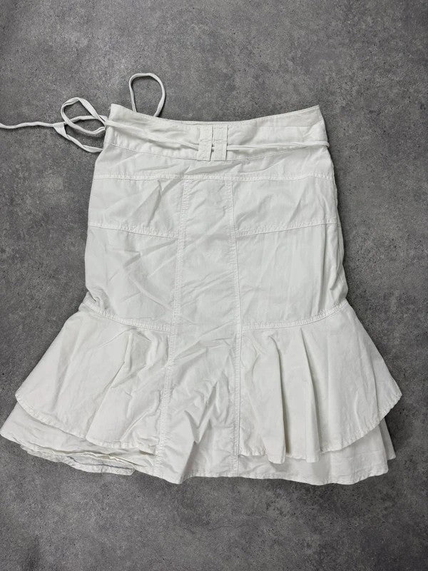 white ruffle low rise layered midi skirt