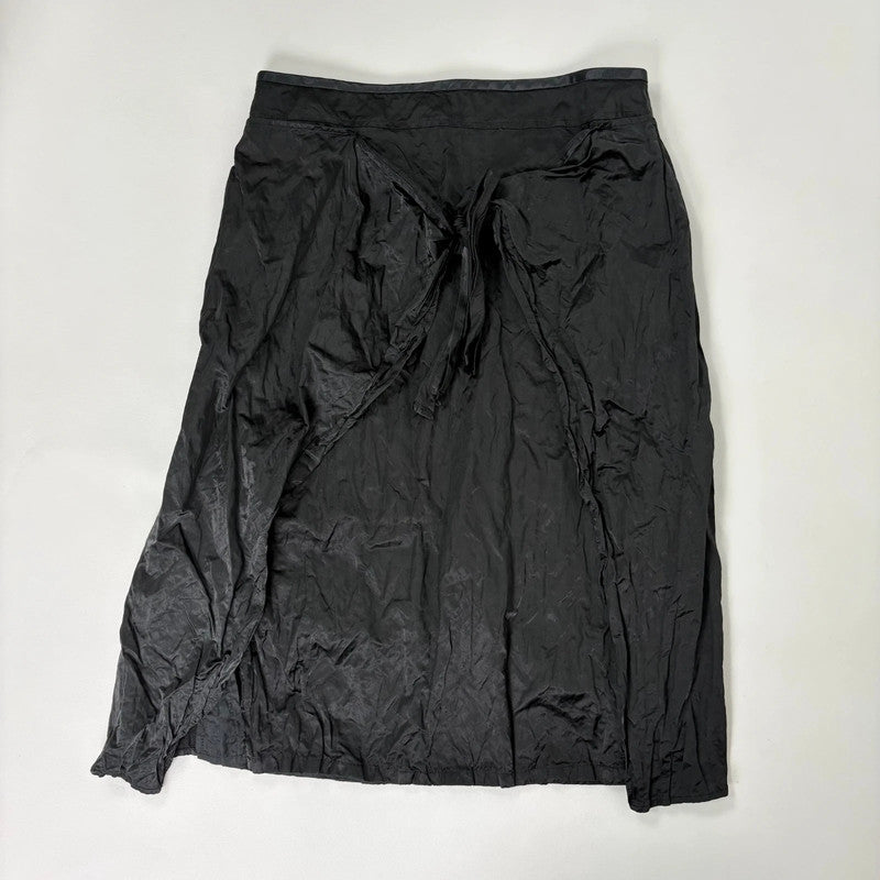 black crinkle satin tie up layered skirt