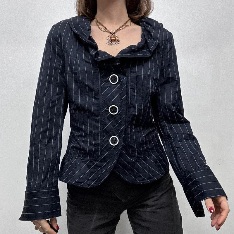 pinstripe structured flared shirt jacket
